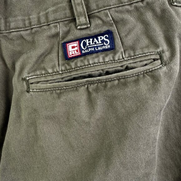 CHAPS RALPH LAUREN Pleated Front Olive Green Chino Pants 100% Cotton Men's 33x34 - Picture 4 of 12